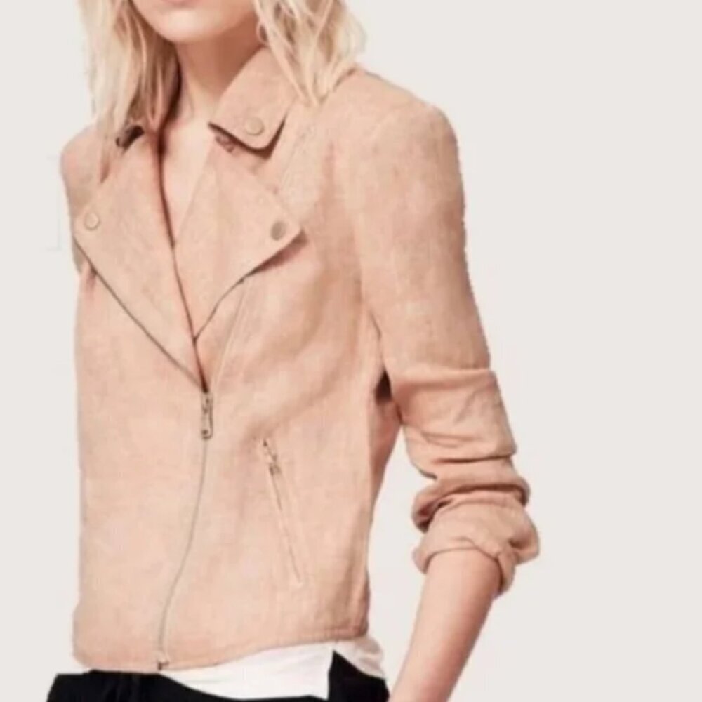 Louโ & Grey Women's Size XS Linen Moto Jacket Peach Blush Pink Asymmetric Zipper